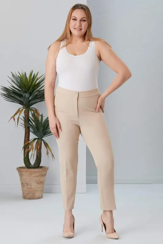 Plus Size Cream Fabric Pants - 5