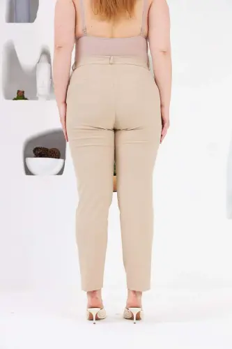 Plus Size Cream Fabric Trousers with Pocket Detail - 7