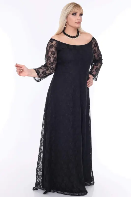 Plus Size Crew Neck Complete Inner Elastic Evening Dress PNR8400U - 2