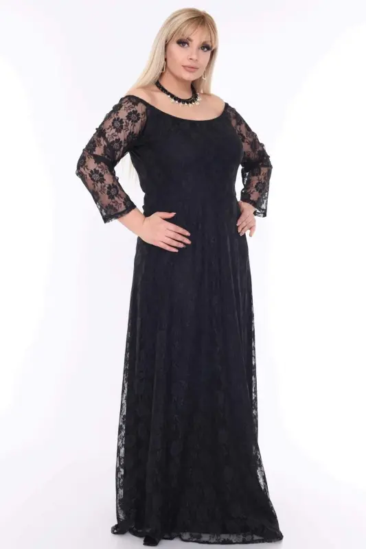 Plus Size Crew Neck Complete Inner Elastic Evening Dress PNR8400U - 4