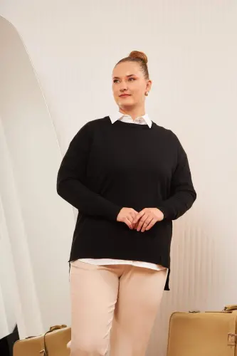 Plus Size Crew Neck Knit Sweater Black - 4