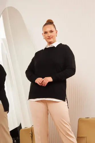 Plus Size Crew Neck Knit Sweater Black - 5