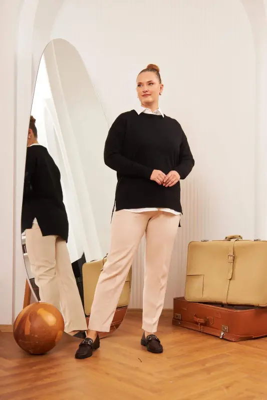 Plus Size Crew Neck Knit Sweater Black - 6