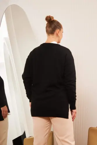 Plus Size Crew Neck Knit Sweater Black - 7