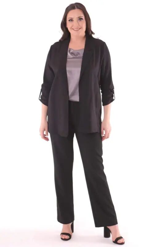 Plus Size Crossover Collar Black Jacket - 1