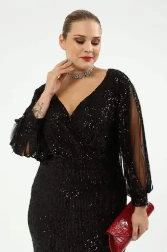 Plus Size Crossover Collar Sequin Evening Dress ND4012 - BÜYÜKBEDENIZ (1)
