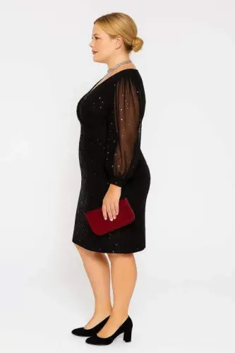 Plus Size Crossover Collar Sequin Evening Dress ND4012 - 4