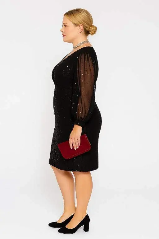 Plus Size Crossover Collar Sequin Evening Dress ND4012 - 4