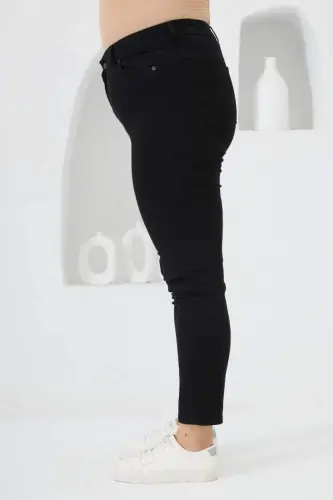 Plus Size Cuff Bottom Black Pants - BÜYÜKBEDENIZ (1)
