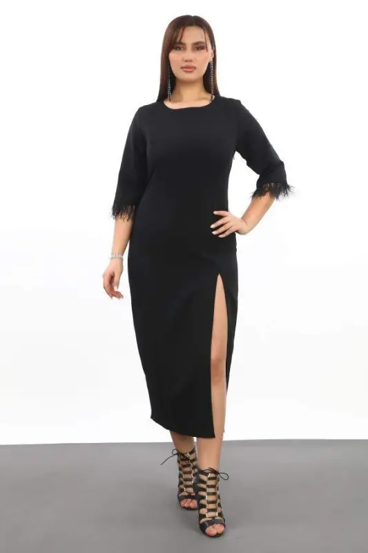 Plus Size Deep Slit Detail Sheath Formal Dress 779 - BÜYÜKBEDENIZ