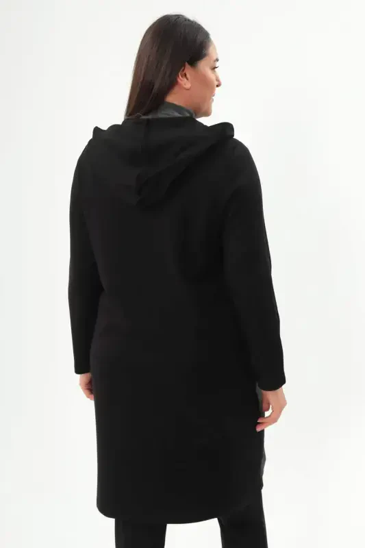 Plus Size Diamond Pattern Zippered Black Coat - 7