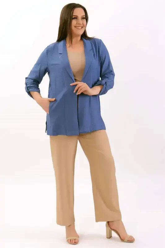 Plus Size Double-Breasted Indigo Jacket - 1