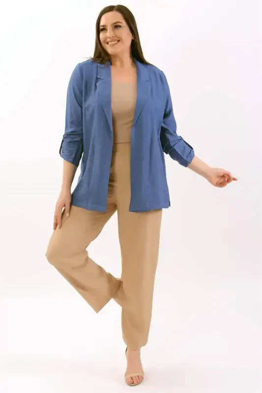 Plus Size Double-Breasted Indigo Jacket - 4