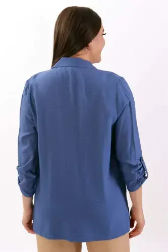 Plus Size Double-Breasted Indigo Jacket - 5