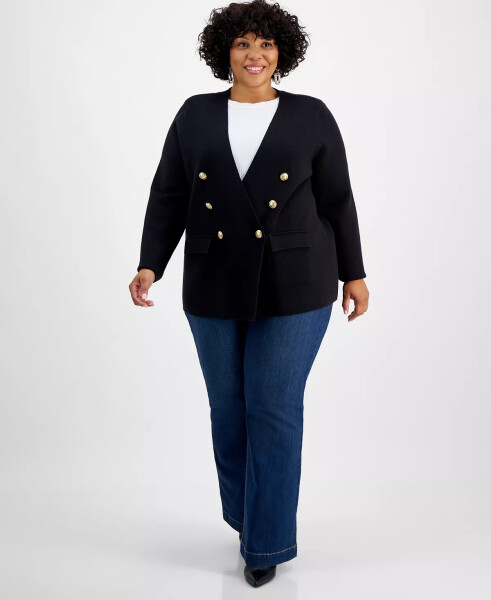 Plus Size Double-Breasted Jersey Blazer, Created for Modazone Deep Black - 1