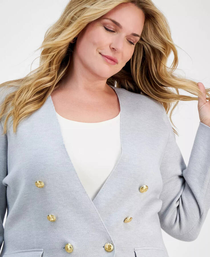 Plus Size Double-Breasted Jersey Blazer, Created for Modazone Grey - 3