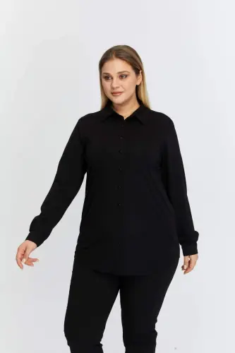 Plus Size Draped Knitted Modal Yarn Shirt Black - 1