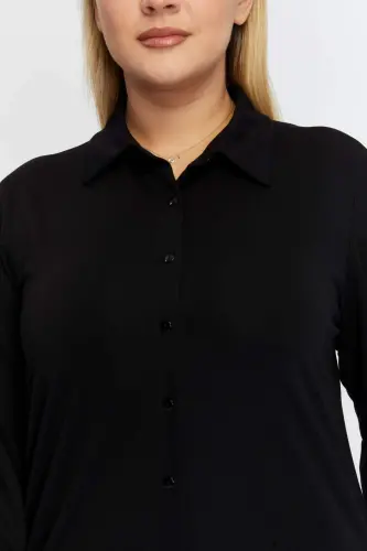 Plus Size Draped Knitted Modal Yarn Shirt Black - BÜYÜKBEDENIZ (1)