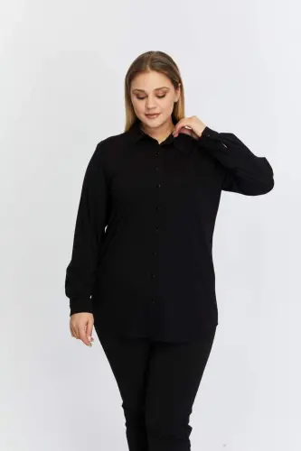 Plus Size Draped Knitted Modal Yarn Shirt Black - 10