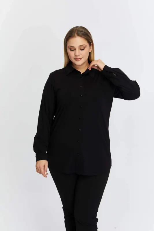 Plus Size Draped Knitted Modal Yarn Shirt Black - 3