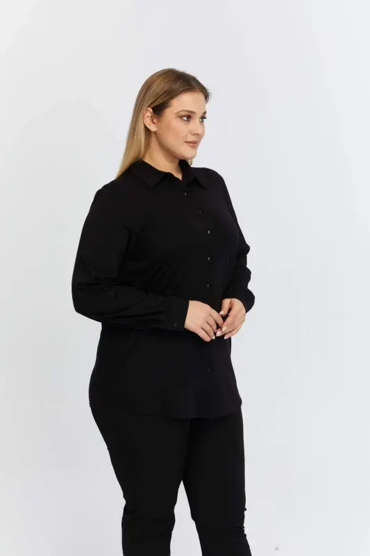 Plus Size Draped Knitted Modal Yarn Shirt Black - 4
