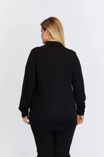 Plus Size Draped Knitted Modal Yarn Shirt Black - 6