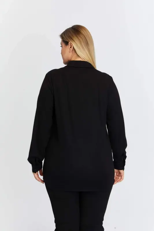 Plus Size Draped Knitted Modal Yarn Shirt Black - 6