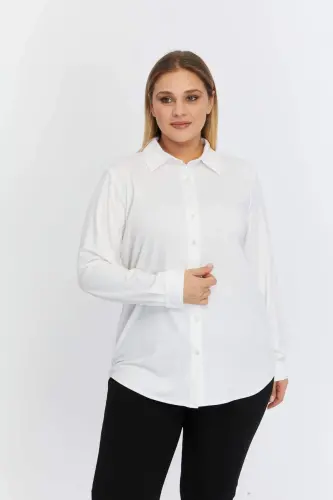 Plus Size Draped Knitted Modal Yarn Shirt White - 12