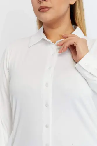 Plus Size Draped Knitted Modal Yarn Shirt White - 2