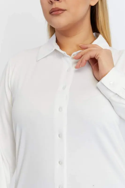 Plus Size Draped Knitted Modal Yarn Shirt White - 2