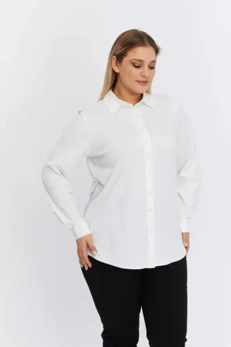 Plus Size Draped Knitted Modal Yarn Shirt White - 3