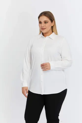 Plus Size Draped Knitted Modal Yarn Shirt White - 4