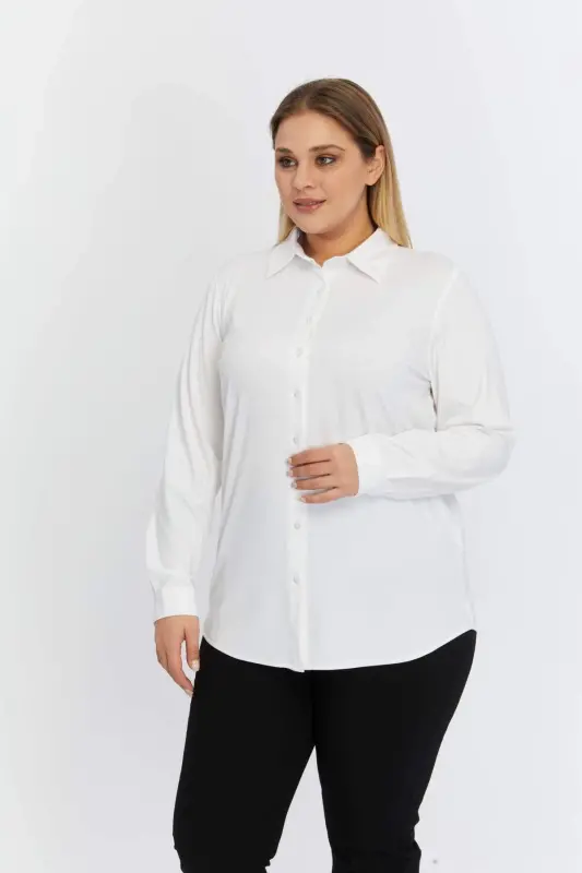 Plus Size Draped Knitted Modal Yarn Shirt White - 4