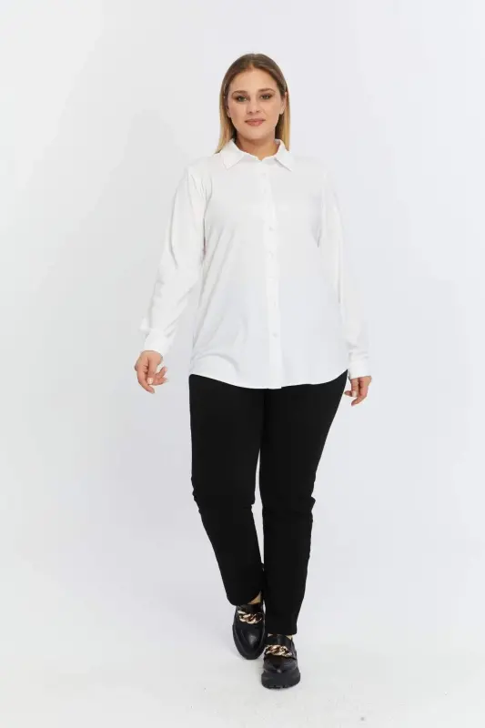 Plus Size Draped Knitted Modal Yarn Shirt White - 5