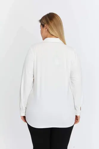 Plus Size Draped Knitted Modal Yarn Shirt White - 6
