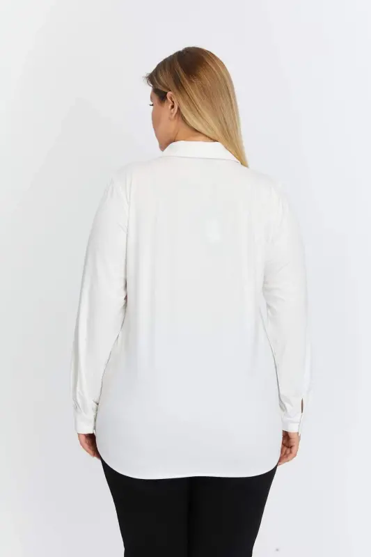 Plus Size Draped Knitted Modal Yarn Shirt White - 6