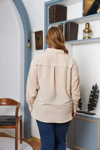 Plus Size Draped Long Sleeve Shirt Cream - 5