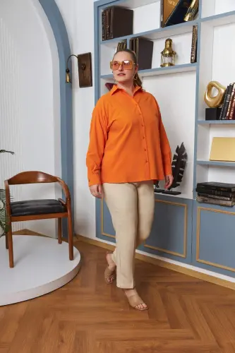 Plus Size Draped Long Sleeve Shirt Orange - 4