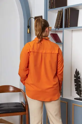 Plus Size Draped Long Sleeve Shirt Orange - 5