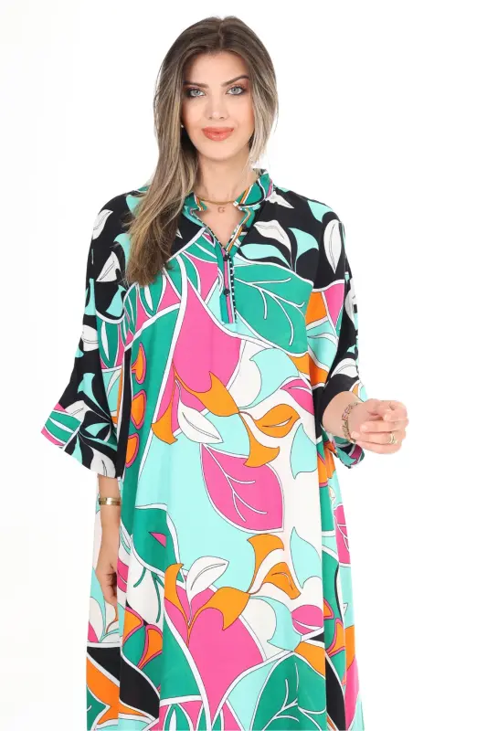 Plus size dress with pink floral print for women - 3