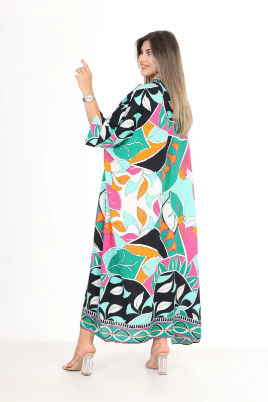 Plus size dress with pink floral print for women - 4