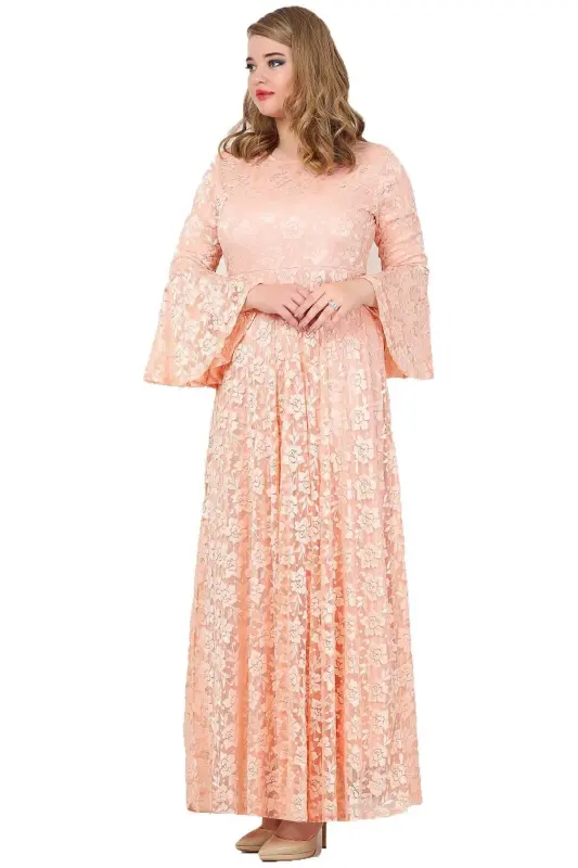 Plus Size Dress with Sleeves Ruffle Full Lace Abaya 110-791 - BÜYÜKBEDENIZ