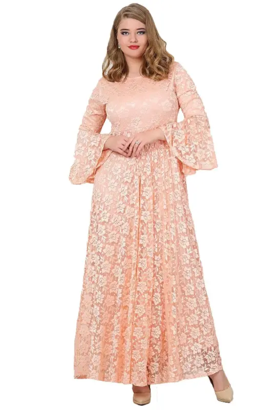 Plus Size Dress with Sleeves Ruffle Full Lace Abaya 110-791 - 2