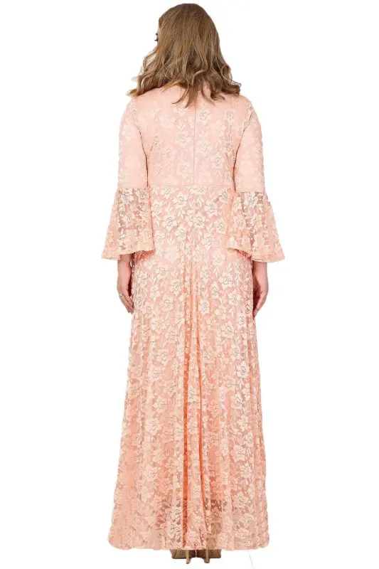 Plus Size Dress with Sleeves Ruffle Full Lace Abaya 110-791 - 4