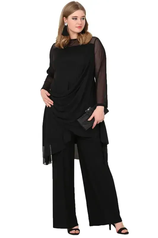 Plus Size Dressy Pants Tunic Set KL7894 - BÜYÜKBEDENIZ