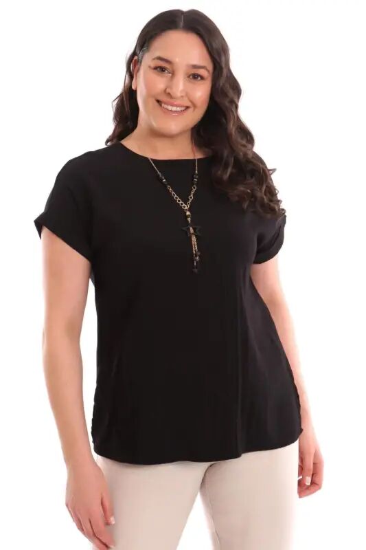 Plus Size Dropped Shoulder Basic Black Blouse - Büyükbedeniz