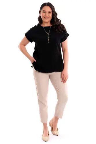 Plus Size Dropped Shoulder Basic Black Blouse - Büyükbedeniz (1)