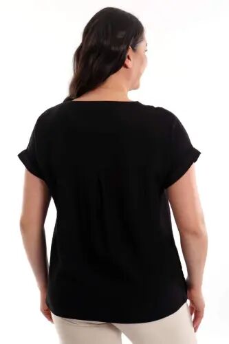 Plus Size Dropped Shoulder Basic Black Blouse - 5