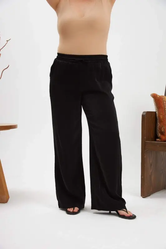 Plus Size Elastic Waist Black Pants - 1