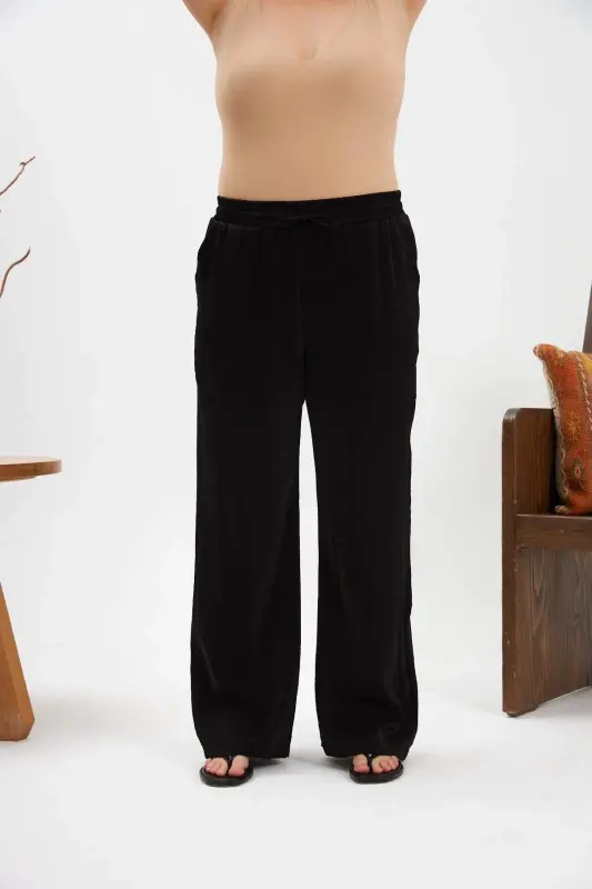 Plus Size Elastic Waist Black Pants - 3